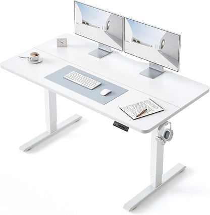 BANTI 55 × 24 Inches Standing Desk, Ergonomic, Electric Height Adjustable, Sit and Stand Up, Computer Office Desk with Splice Board, White Frame/White Top