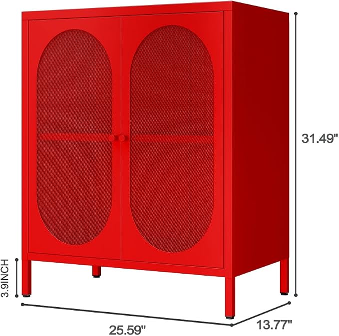 Small 2 Mesh Door Metal Storage Cabinet for Pantry,Office Room,Kitchen,Bathroom,Living Room, Hallway-Locker Cabinet with 1 Adjustable Shelf(mesh Door,red)