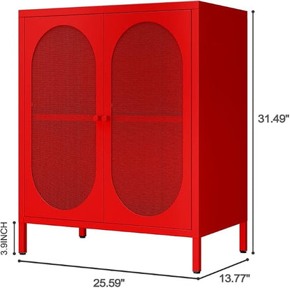 Small 2 Mesh Door Metal Storage Cabinet for Pantry,Office Room,Kitchen,Bathroom,Living Room, Hallway-Locker Cabinet with 1 Adjustable Shelf(mesh Door,red)