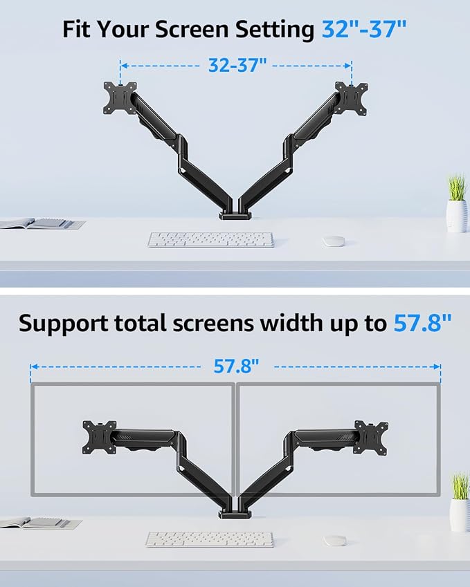 Dual Monitor Stand fits up to 32 inch, 4.4-19.8 lbs Computer Screens, Dual Monitor Desk Mount Height Adjustable, Monitor Arms for 2 Monitors, Home Office VESA Mounts, Freelift Black