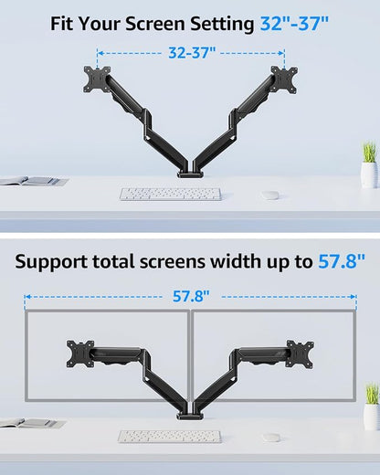 Dual Monitor Stand fits up to 32 inch, 4.4-19.8 lbs Computer Screens, Dual Monitor Desk Mount Height Adjustable, Monitor Arms for 2 Monitors, Home Office VESA Mounts, Freelift Black
