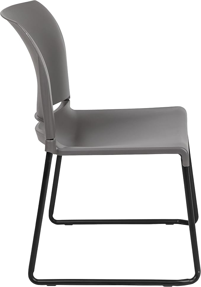 Flash Furniture HERCULES Series 880 lb. Capacity Gray Full Back Contoured Stack Chair with Black Powder Coated Sled Base