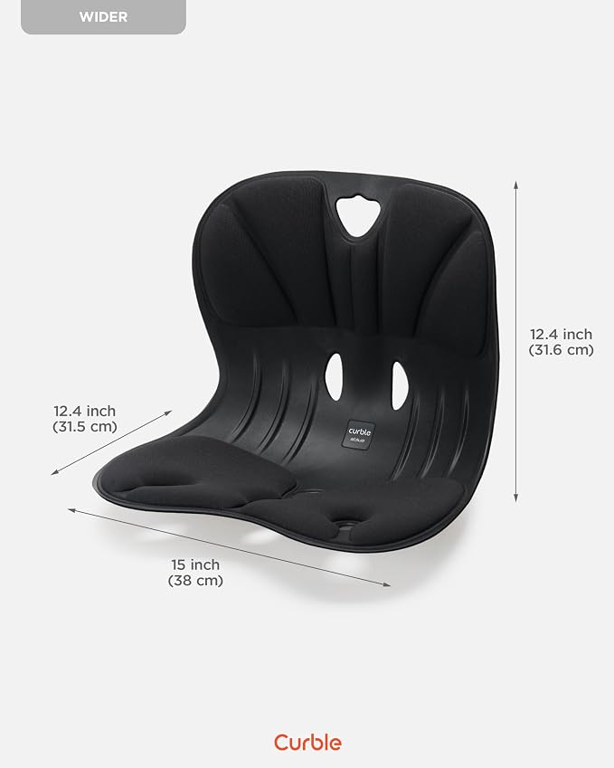 curble Wider 2 Pack – Ergonomic Desk Chair Seat Cushion, Everyday Passive Posture Trainer for Work from Home, Office & Car, Breathable Lumbar Support (Black)