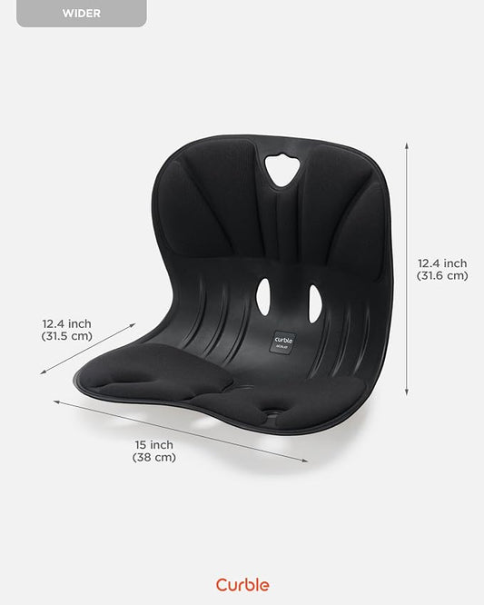 curble Wider 2 Pack – Ergonomic Desk Chair Seat Cushion, Everyday Passive Posture Trainer for Work from Home, Office & Car, Breathable Lumbar Support (Black)