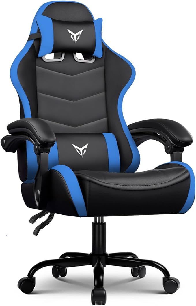 GTPLAYER Gaming Chair High Back Computer Chairs for Adults, Ergonomic Height Adjustable Recliner Chair 300lbs with Linkage Armrest and Lumbar Support for Home Office, Blue