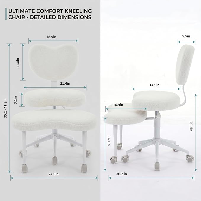 Cross Legged Office Chair with Wheels, 360 Swivel Height-Adjustable Meditation Chair with Lumbar Support, Beige