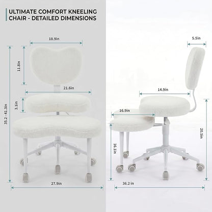 Cross Legged Office Chair with Wheels, 360 Swivel Height-Adjustable Meditation Chair with Lumbar Support, Beige