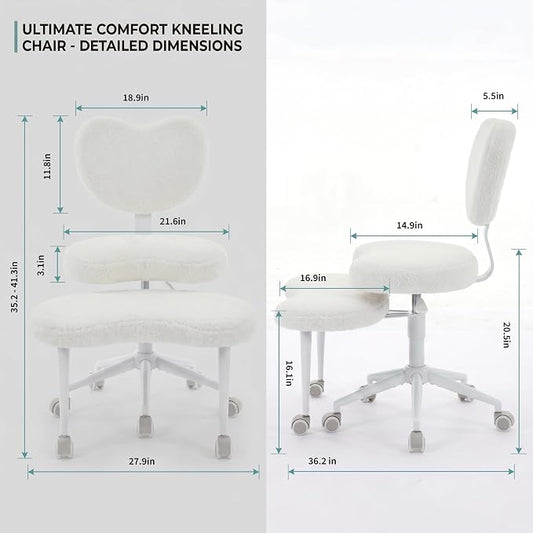 Cross Legged Office Chair with Wheels, 360 Swivel Height-Adjustable Meditation Chair with Lumbar Support, Beige