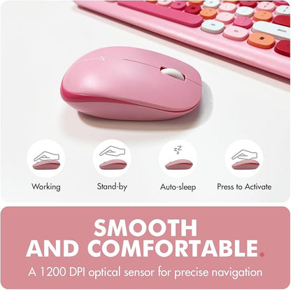 X9 Pink Keyboard and Mouse Wireless Combo - Retro Typewriter Keyboard and Mouse with Aesthetic Bubble Keys - Colorful Keyboard and Mouse Wireless for PC, Laptop, Windows, Chrome