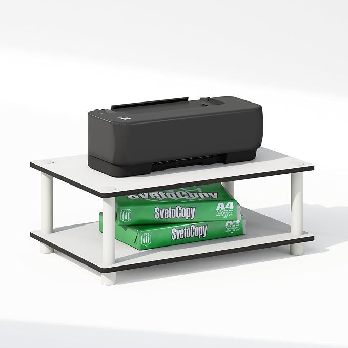 Furinno JUST Printer Stand with Storage, 2-Tier Under Desk Printer Stand, Printer Table, Toolless Assembly, for CPU, Office Supplies, Home Office, White