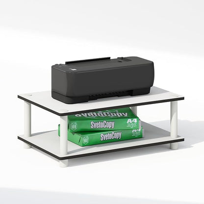 Furinno JUST Printer Stand with Storage, 2-Tier Under Desk Printer Stand, Printer Table, Toolless Assembly, for CPU, Office Supplies, Home Office, White