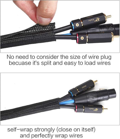 Alex Tech 10ft - 3/4 inch Cord Protector Wire Loom Tubing Cable Sleeve Split Sleeving For USB Cable Power Cord Audio Video Cable – Protect Cat From Chewing Cords - Black