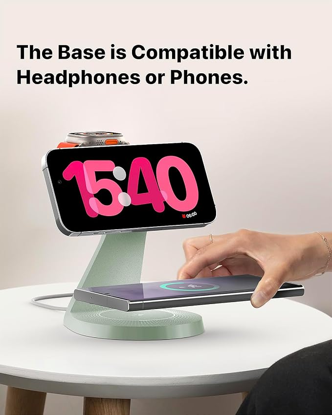 LONGCONN 3 in 1 Wireless Charging Station for Apple Devices with MagSafe | Charging for iPhone 17/Air/16/15/14/13, AirPods, Apple Watch, Weighted Stable Charging Stand, USB-C Adapter Included