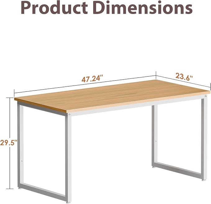 ZenStyle Computer Desk 47" Large Office Desk Computer Table Laptop PC Simple Study Writing Desk for Home Office, Light Brown