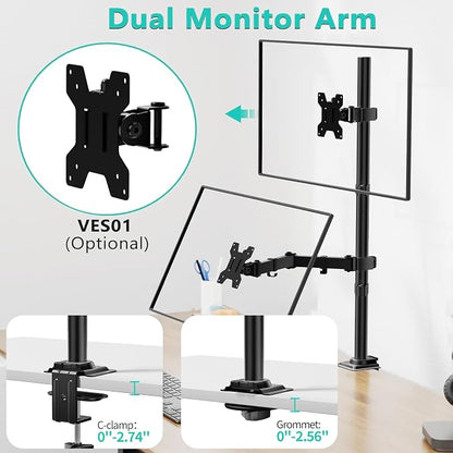 WALI Monitor Arm Mount for Desk, Single Extra Tall Computer Desk Mount, Monitor Bracket Mount Stand Single, up to 34 inch, 22 lbs (M001XL), Black