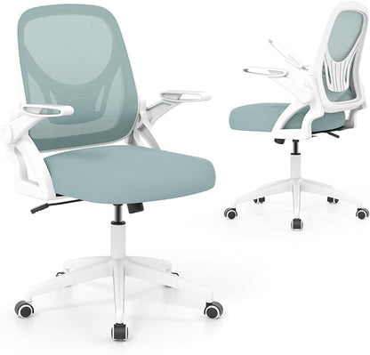 COSTWAY Office Chair, Comfy Swivel Rolling Desk Chair with Adjustable Height & Flip-Up Armrests, Ergonomic Mesh Computer Chairs with Lumbar Support for Working & Gaming (Blue)