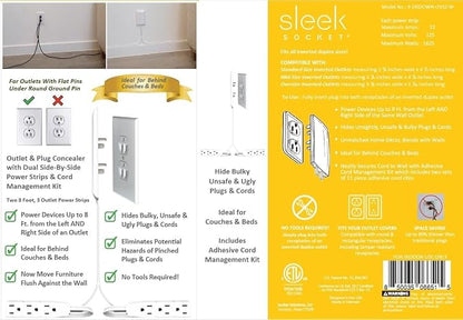 Sleek Socket Original and Patented Flat Ultra-Thin Outlet Concealer with EXTENSIO