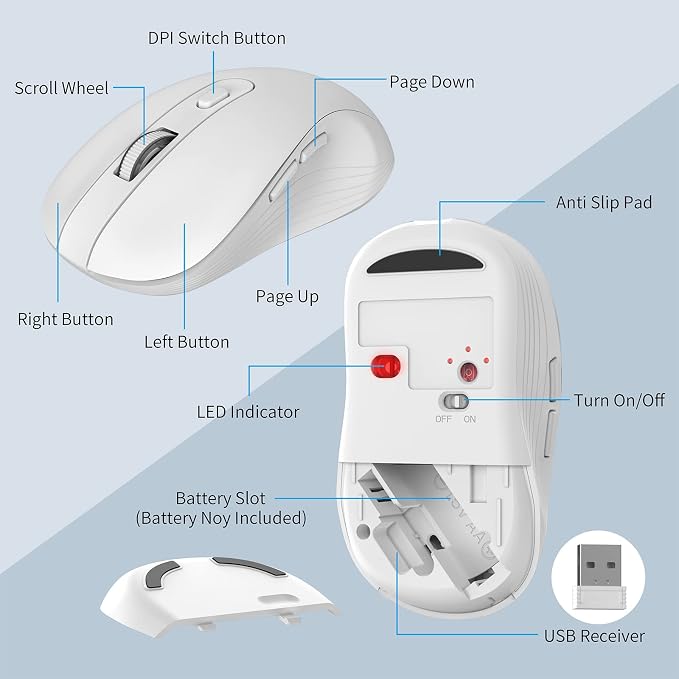 Wireless Keyboard and Mouse Combo, MARVO 2.4G Ergonomic Wireless Computer Keyboard with Phone Tablet Holder, Silent Mouse with 6 Button, Compatible with MacBook, Windows (White)