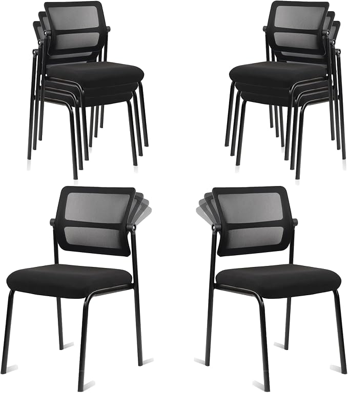 CLATINA 8PK Mesh Stacking Office Desk Chairs, Portable Stackable Bulk Waiting Room Armless Chair with Adjustable Back & Fabric Seat for Guest Lobby Side School Church Conference Break, Black
