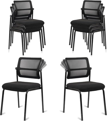CLATINA 8PK Mesh Stacking Office Desk Chairs, Portable Stackable Bulk Waiting Room Armless Chair with Adjustable Back & Fabric Seat for Guest Lobby Side School Church Conference Break, Black