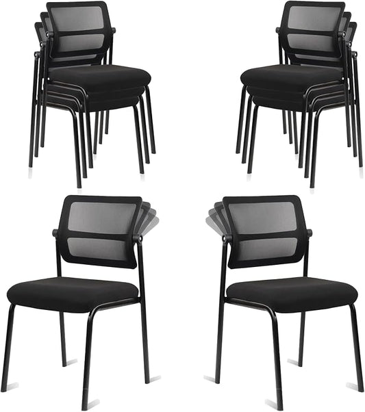 CLATINA 8PK Mesh Stacking Office Desk Chairs, Portable Stackable Bulk Waiting Room Armless Chair with Adjustable Back & Fabric Seat for Guest Lobby Side School Church Conference Break, Black