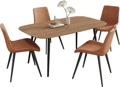 HIPIHOM 55.1''Dining Table Set for 4,Modern Wood Dining Table,Leather Dining Chairs 4,Table and Chairs Set of 4,Ideal for Kitchen Dining Room