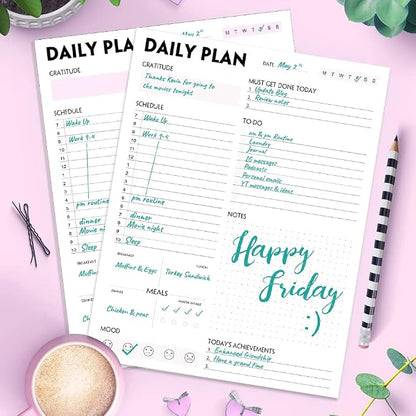 (Pack of 3) A4 Daily Planner Notepad - Tear-Off Daily Planning Pad, Organizer with To Do Lists, Schedule, Appointment, Productivity Tracker, 50 Undated Sheets, 3 Pack, Total 150 Sheets, 8.5 x 11 in