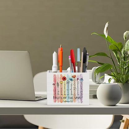 Floral Christian Office Decor Bible Pen Holder Religious Christian Teacher Appreciation Gifts Scripture Wooden Pencil Holder desk decor for Desk Library Holder2835