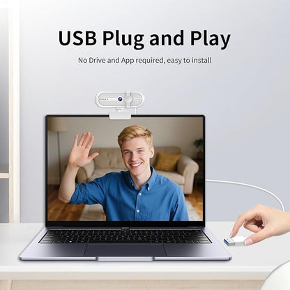 TOALLIN 2K Webcam for PC, 5MP, Built-in Mic, 90° Wide Angle Webcam with Tripod and Privacy Cover, USB Computer Camera for Laptop, Live-Streaming, Gaming, Online Meetings, Video Calls