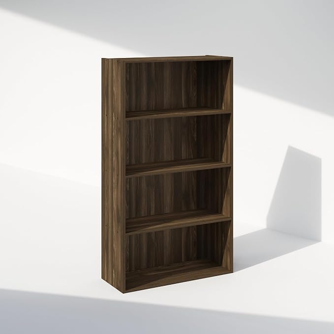 Furinno Simple Book Shelf, 4-Tier Bookshelf, Bookcase with Open Shelf, 9.4 x 23.6 x 41.7, for Living Room, Bedroom, Home Office, Columbia Walnut