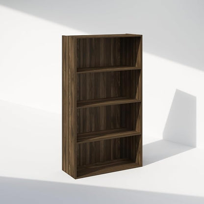 Furinno Simple Book Shelf, 4-Tier Bookshelf, Bookcase with Open Shelf, 9.4 x 23.6 x 41.7, for Living Room, Bedroom, Home Office, Columbia Walnut