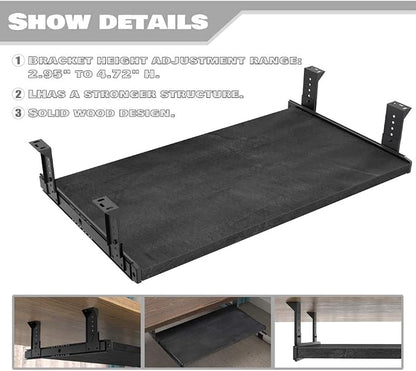 FRMSAET Furniture Accessories Office Product Suits Hardware 20/24/30 inches Keyboard Drawer Tray Wood Holder Under Desk Adjustable Height Platform(24 inches, Black Rock)
