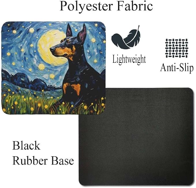 Starry Night Doberman Dog Mouse Pad for Home Office Gaming Working Desk Computer Desktop Accessories Non-Slip Rubber Mouse Pad for Dog Lovers (Doberman)