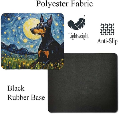 Starry Night Doberman Dog Mouse Pad for Home Office Gaming Working Desk Computer Desktop Accessories Non-Slip Rubber Mouse Pad for Dog Lovers (Doberman)