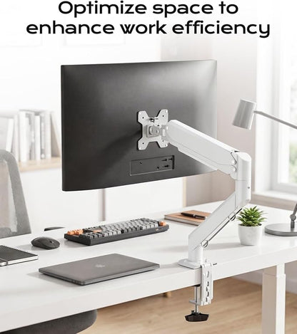 Pholiten Single Monitor Mount, Fully Adjustable Gas Spring Single Monitor Arm for up to 32 inch Screens, Computer Monitor Stand for Desk Holds up to 24lb, VESA 75/100mm, White