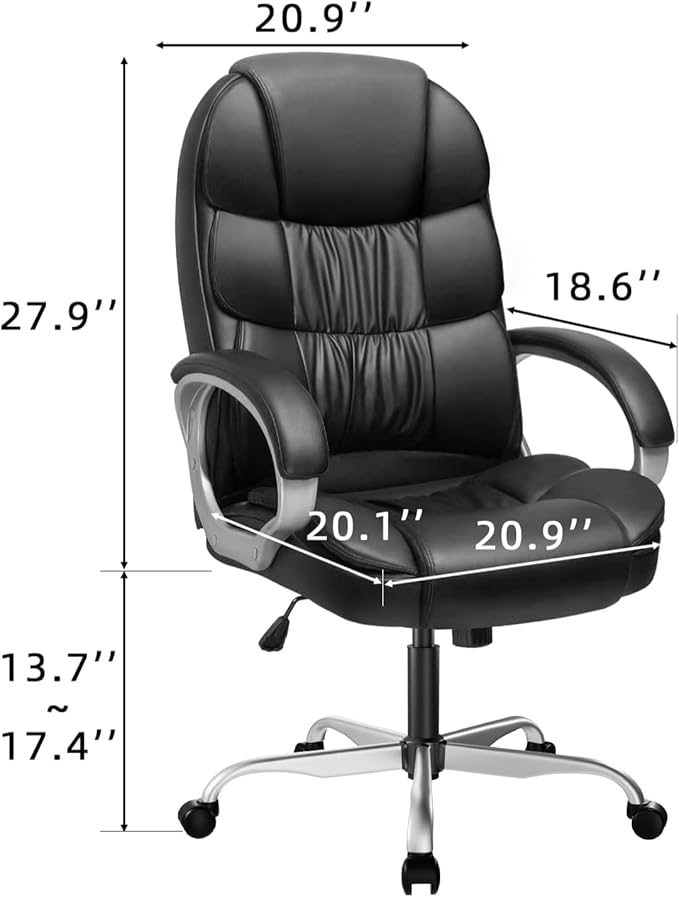 Furmax Leather High Back Office Chair Ergonomic Executive Office Chair Swivel Computer Desk Chair Lumbar Support Soft Cushioned Padded Arms (Ink Black)