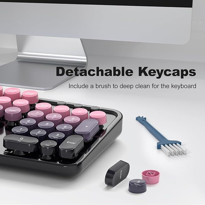 Dilter Wireless Keyboard and Mouse Combo, Retro Typewriter Keyboard with Round Keycaps, Full-Size Ergonomic, Ideal for Windows PC, Home, Office, College