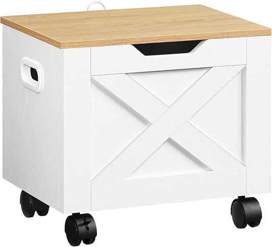 MAHANCRIS Rolling Filing Cabinet, Small File Cabinet Under Desk with Single Drawer, Hanging File Organizer for A4/Letter-Size Documents, Organizer Box, for Home Office, White and Natural FCBN4001