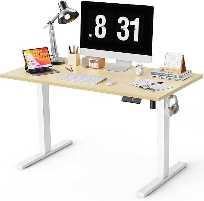 WALKINGDESK 48x24 Inches Whole Piece Electric Standing Desk, Seamless One Piece Height Adjustable Sit to Stand up Desk for Home Office, Ergonomic Computer Workstation, Oak