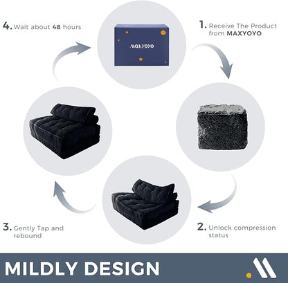 MAXYOYO Folding Sofa Bed, Convertible Chair with Pillow Foldable Couch with Back Support, Portable Fold Out Chair Bed Comfy Floor Sofa Lounge for Living Room Bedroom, Black Double