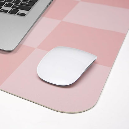 AFIING Pink Checkered Desk Mat, 31.5" x 12"，Waterproof PU Leather Desk pad | Non-Slip Rubber Base, Easy Clean Surface, Desk Protection, Office & Home