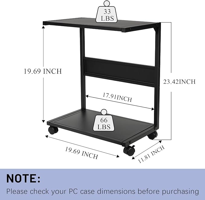 Bfttlity PC Stand Computer Tower Stand 2-Tier Metal CPU Holder with Locking Caster Wheels Suitable for Most PC (L, Black)