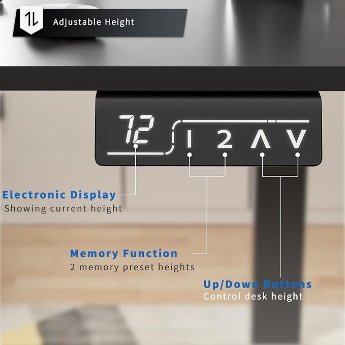 YESHOMY Height Adjustable Electric Standing Desk, Memory Home Office Sit Stand up Desk with Phone Holder and USB Charging Port, Black Leg/Black Top