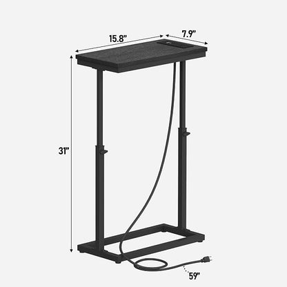 TUTOTAK End Table with Charging Station, Side Table, Tall Couch Table, Sofa Table, Living Room, Bedroom,Black TB01BK084