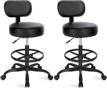 SUPERJARE Drafting Chair with Back, Set of 2, Swivel Barstools, Adjustable Height Rolling Stool with Footrest, Standing Desk Chair for Counter Height Desk, Shop, Home Kitchen, Clinic Studio, All Black