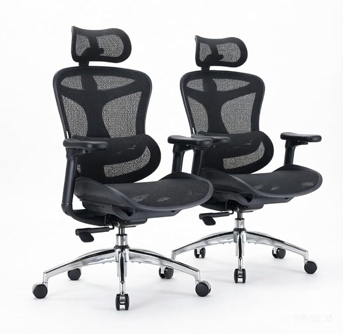 SIHOO Doro C300 Ergonomic Office Chair with Ultra Soft 3D Armrests, Dynamic Lumbar Support for Home Office Chair, Adjustable Backrest Desk Chair, Swivel Big and Tall Computer Chair 2 Packs Black