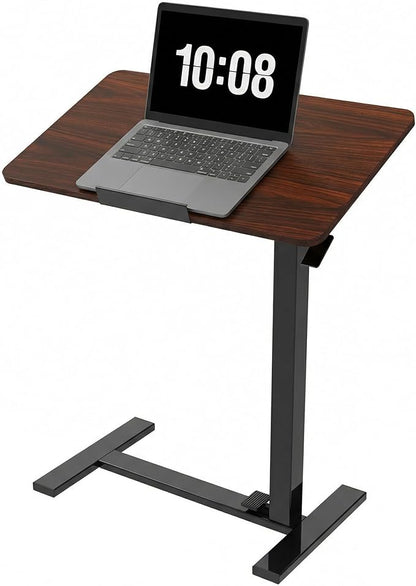 DUMOS Standing Desk on Wheels Height Adjustable Computer Cart with Pneumatic Lift, Rolling Table, Portable Workstation for Bed, Sofa, Hospital or Office Brown