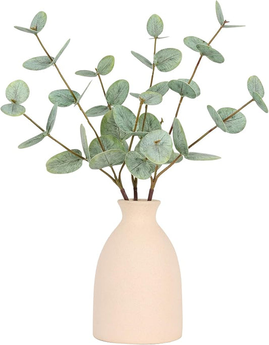 17" Artificial Eucalyptus Stems Potted Plant,Realistic Indoor Greenery Fake Eucalyptus Plants with Vase,Small Minimalist Faux Bathroom Desk Plants in Vase for Home Office Shelf Decor