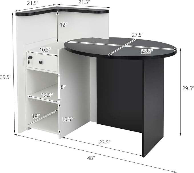 Tangkula Reception Desk, Front Counter Desk with Lockable Drawer & Adjustable Shelf, Oval Desktop, Retail Counter for Checkout, Computer Workstation for Salon Lobby Office, Home Office Desk