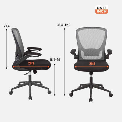 Office Chair Desk Computer Chair with Lumbar Support Flip-up Arms Swivel Rolling Executive Task Mesh Adjustable Ergonomic for Adults(Grey)
